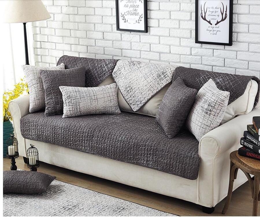 Andyou -bankhoes-pastorale patchworkstijl-antislip eenvoudige bankbeschermhoes-70*180CM-donkergrijs