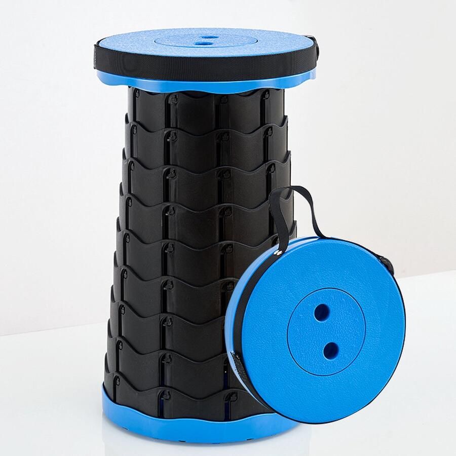 Andyou -Draagbare opvouwbare kruk Telescopische kruk met verstelbare hoogte en handvat Geschikt voor vissen buitenactiviteiten reizen Blauw Zwart