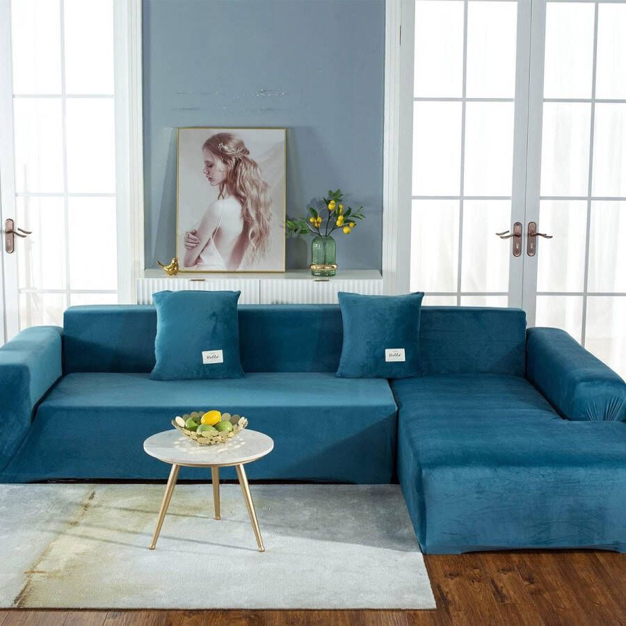 Andyou hoes 2-zitsbank hoge elasticiteit pluche high-end luxe donkerblauw