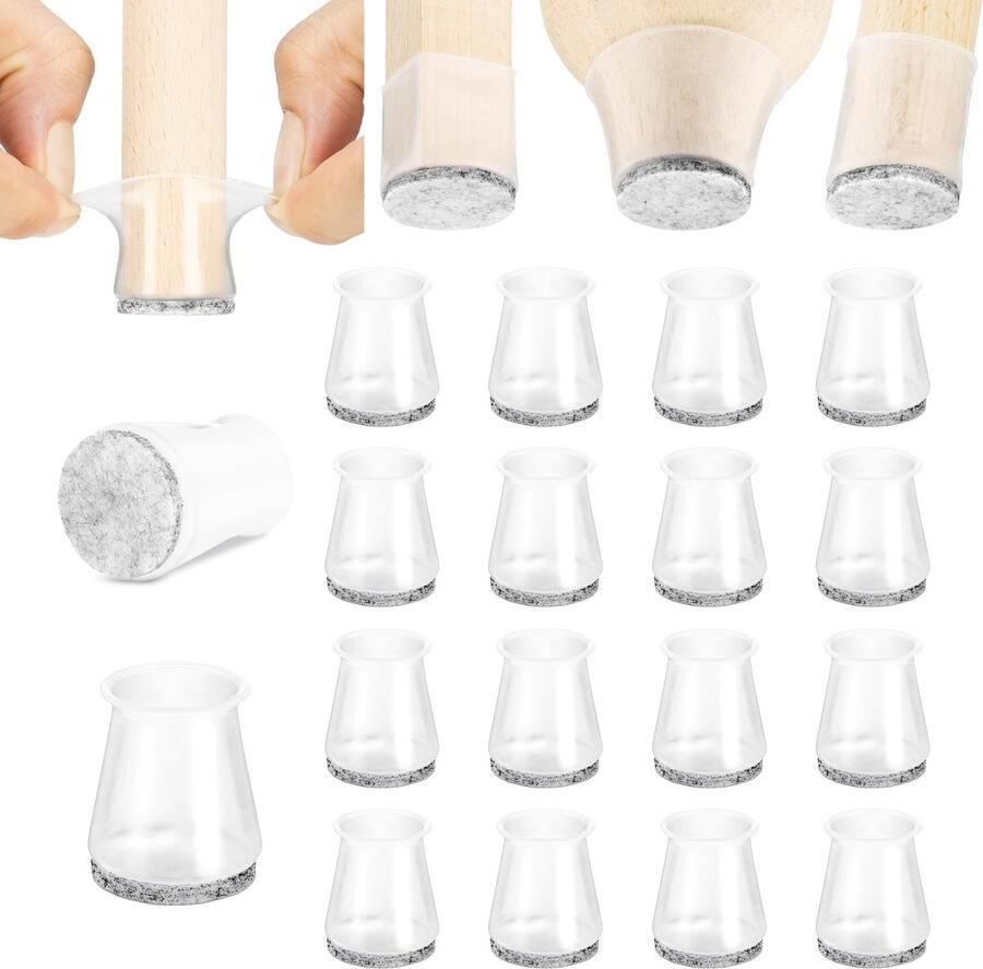 Aneaseit Stoel been Floor Protectors 1 8 x 16 stks Crystal Vilt Onderkant Zachte Siliconen Pads voor Meubelvoeten & Hardhouten Vloeren Klein