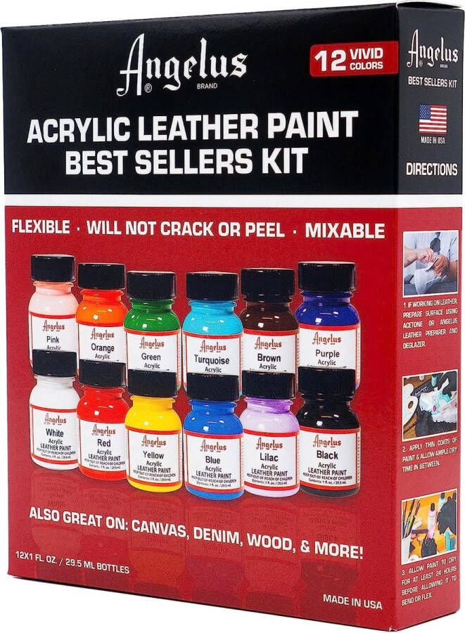 Angelus leerverf Angelus Acryl Leather Paint Best Sellers Kit 12 kleuren 29.5ml