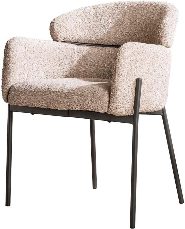 AnLi Style Armstoel boucle ronde rug zandkleur set van 2