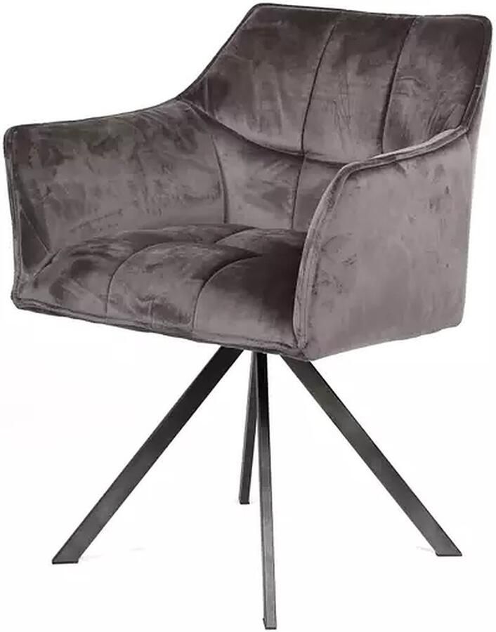 AnLi Style Armstoel raster draaibaar antraciet velours set van 2