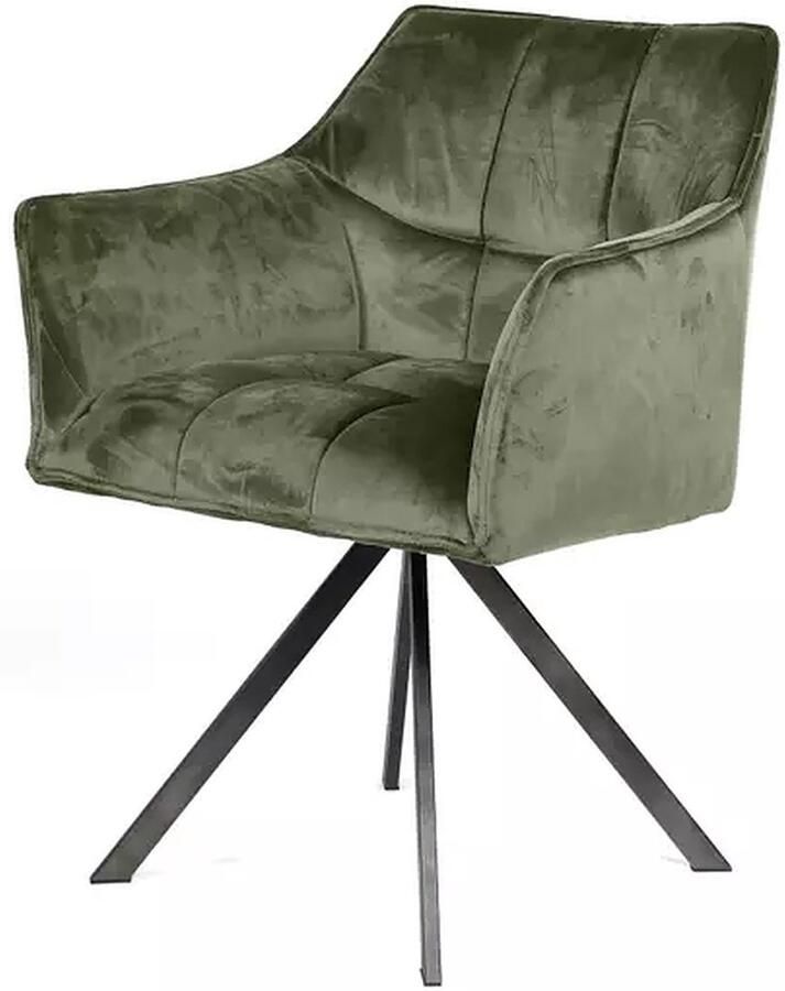 AnLi Style Armstoel raster draaibaar groen velours set van 2