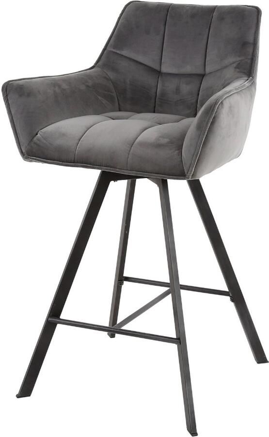 AnLi Style Barstoel raster draaibaar Antraciet velours set van 2