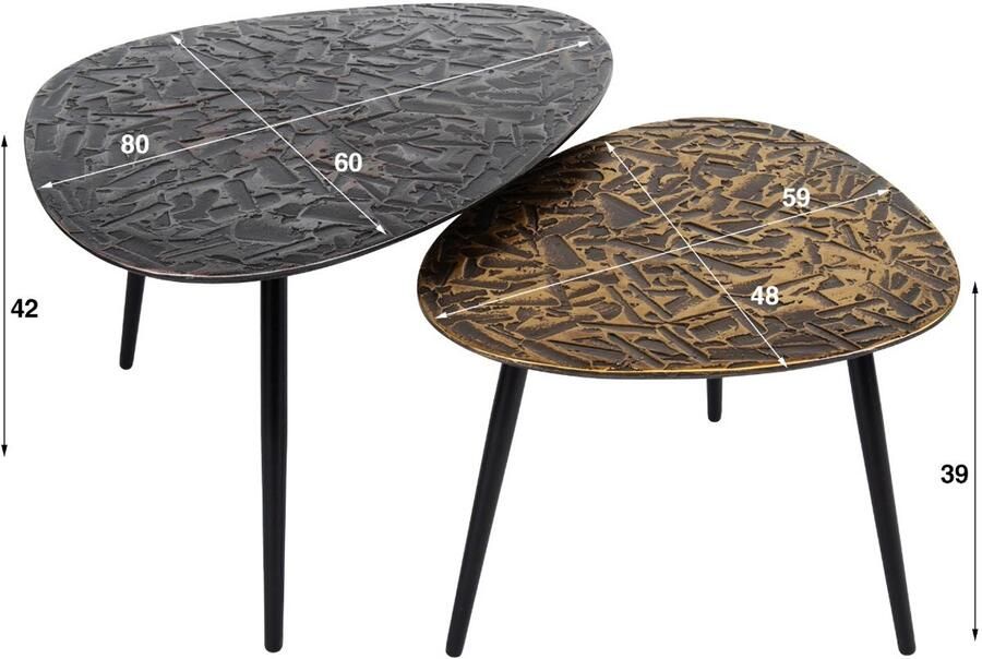 AnLi Style Salontafel set 2 driehoekig patina metal