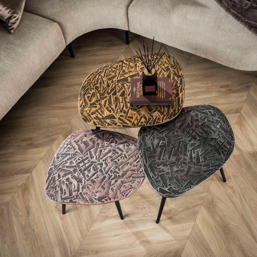 AnLi Style Salontafel set 3 vierhoekig patina metal