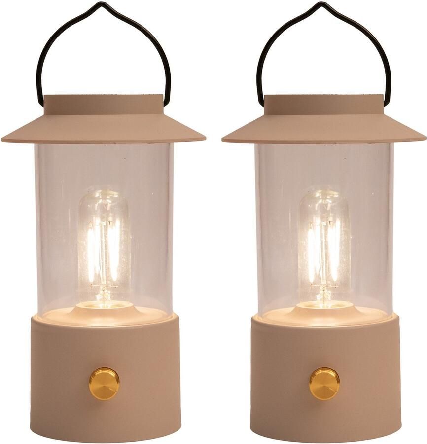 Anna's Collection Anna Collection Camping tafellamp lantaarn Darcy 2x beige 24 cm dimbaar draadloos oplaadbaar USB buiten