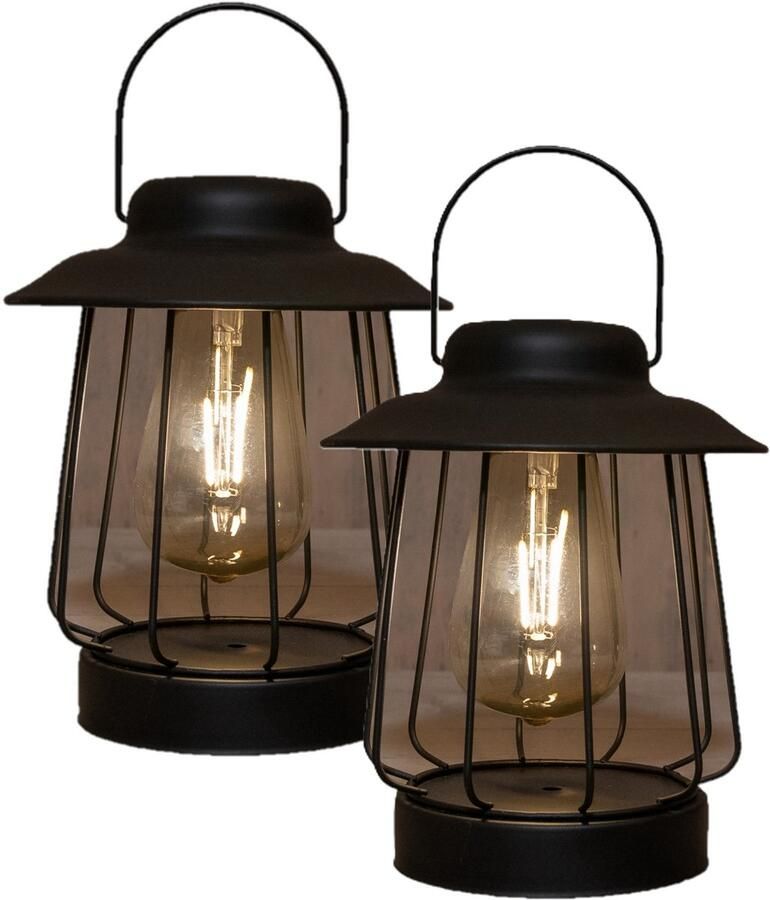 Anna's Collection Anna Collection Tuin lantaarn tafellamp 2x Solar zwart D16 x H19 cm LED buitenverlichting Stijlvol