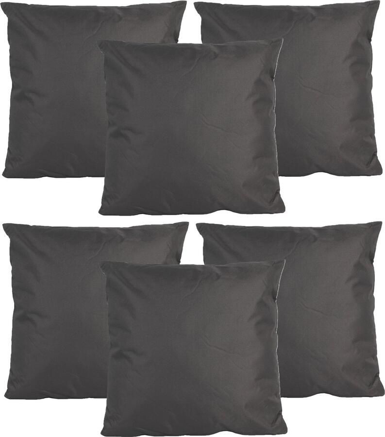 Anna's Collection Buiten of tuin sier kussens 6x antraciet 45 x 45 cm binnen buiten zitkussens tuinbank