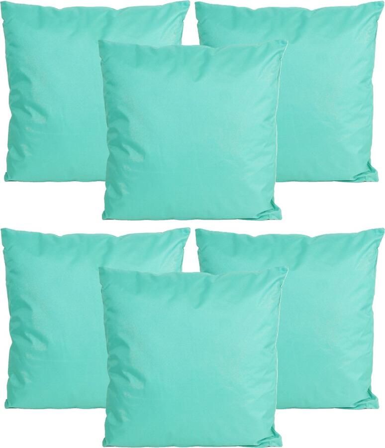 Anna's Collection Buiten of tuin sier kussens 6x aqua blauw 45 x 45 cm binnen buiten zitkussens tuinbank