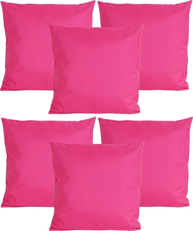 Anna's Collection Buiten of tuin sier kussens 6x fuchsia roze 45 x 45 cm binnen buiten zitkussens tuinbank