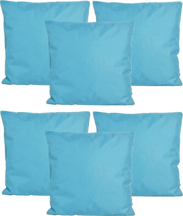Anna's Collection Buiten of tuin sier kussens 6x lichtblauw 45 x 45 cm binnen buiten zitkussens tuinbank