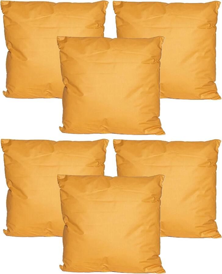 Anna's Collection Buiten of tuin sier kussens 6x okergeel 45 x 45 cm binnen buiten zitkussens tuinbank