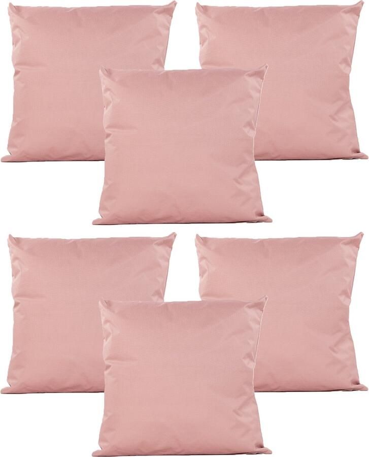 Anna's Collection Buiten of tuin sier kussens 6x oud roze 45 x 45 cm binnen buiten zitkussens tuinbank