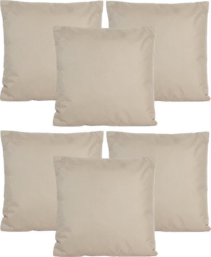 Anna's Collection Buiten of tuin sier kussens 6x taupe 45 x 45 cm binnen buiten zitkussens tuinbank