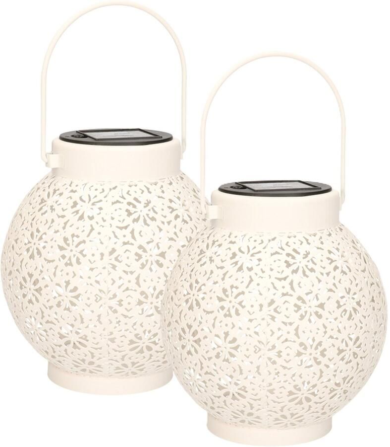 Anna's Collection Solar lantaarn 2x voor buiten D15 x H16 cm wit metaal tafellamp