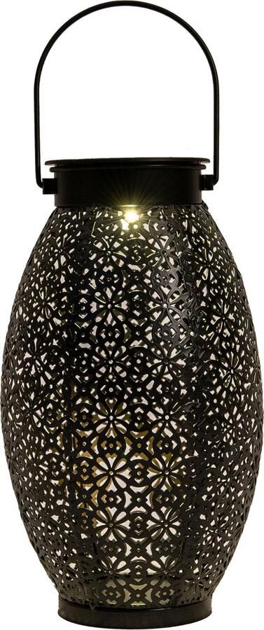 Anna's Collection Solar lantaarn voor buiten D13 x H24 cm zwart metaal tafellamp