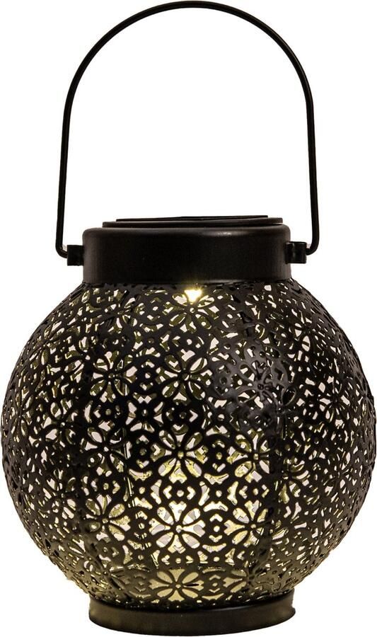 Anna's Collection Solar lantaarn voor buiten D15 x H16 cm zwart metaal tafellamp