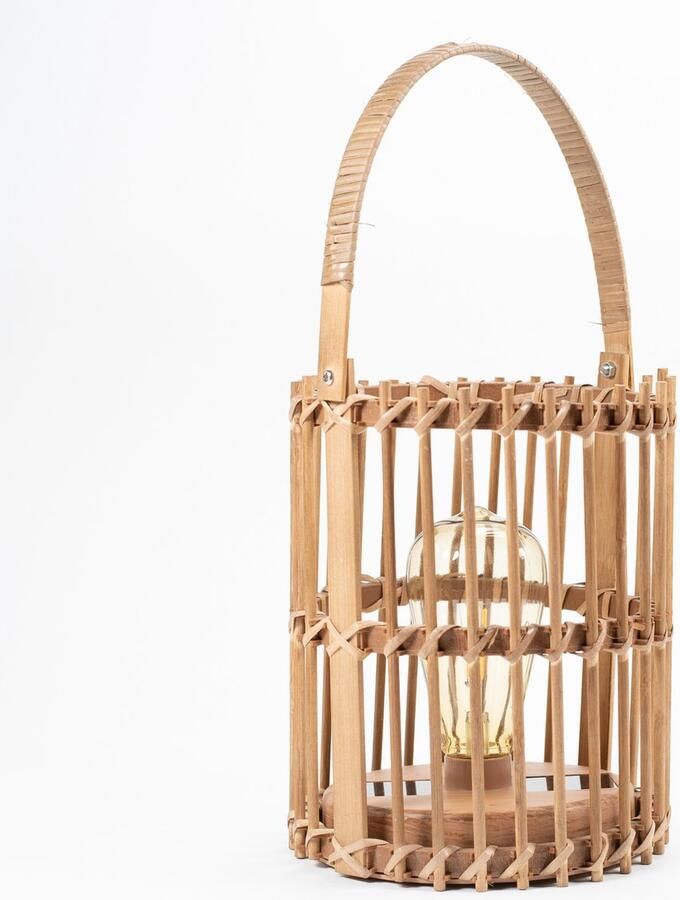 Anna's Collection Solar lantaarn voor buiten D17 x H22 cm bamboe hout tafellamp