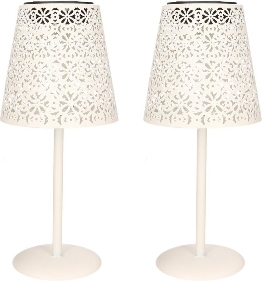 Anna's Collection Tafellamp buiten 2x D12 x H28 cm wit metaal solar lantaarn