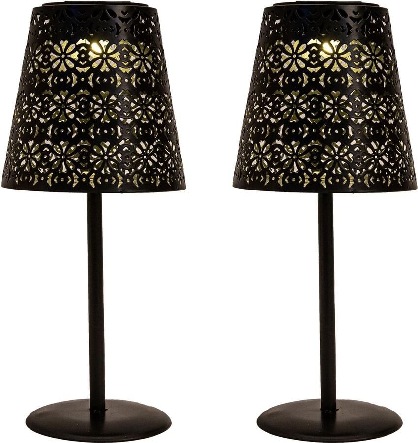 Anna's Collection Tafellamp buiten 2x D12 x H28 cm zwart metaal solar lantaarn