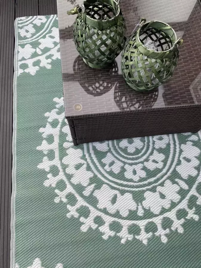 Anna's Collection Buitenkleed Buitentapijt Buiten Decoratie Outdoor Campingkleed Buiten Vloerkleed Groen Wit 118x180cm