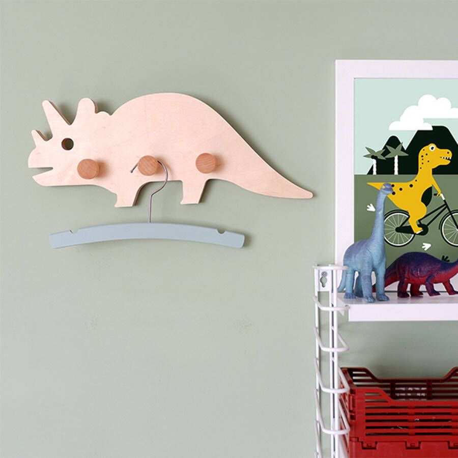 ANNIdesign Kinderkapstok Dino hout 3 knoppen jongenskamer verzonken ophanggleuven 9mm dik kinderkamer