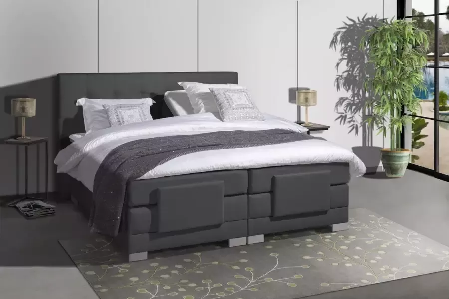 Anno 1588 Elektrische Boxspring LUXA Pocketvering Luxe Topper Antraciet Boxspring 140x200 Inclusief Montage