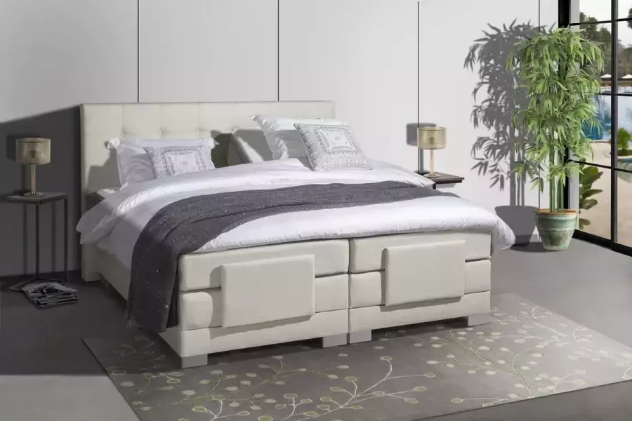 Anno 1588 Elektrische Boxspring LUXA Pocketvering Luxe Topper Beige Boxspring 160x200 Inclusief Montage