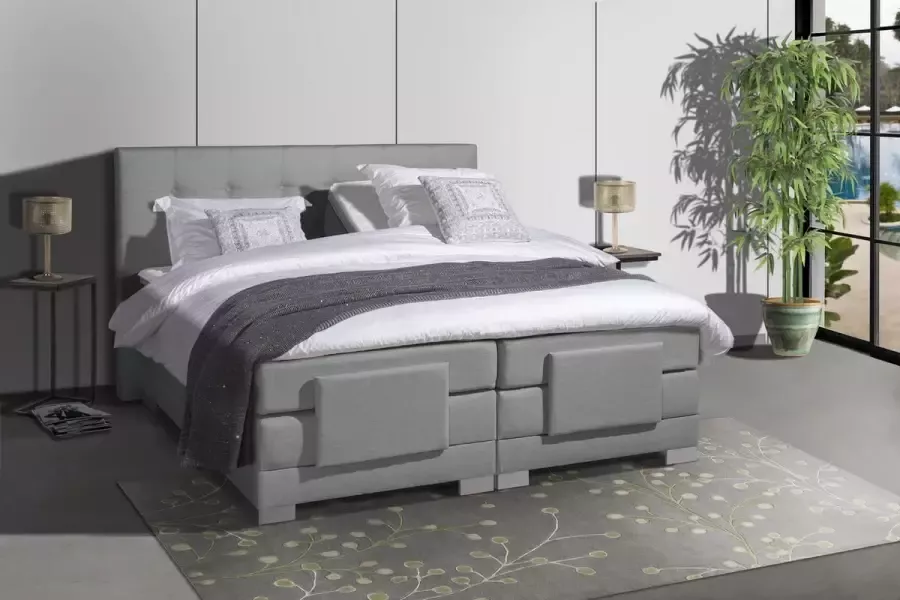 Anno 1588 Elektrische Boxspring LUXA Pocketvering Luxe Topper Grijs Boxspring 90x200 Inclusief Montage + Dekbed en Kussens