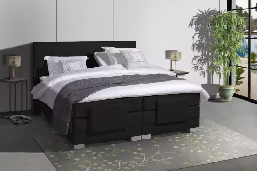 Anno 1588 Elektrische Boxspring LUXA Pocketvering Luxe Topper Zwart Lederlook Boxspring 140x200 Inclusief Montage