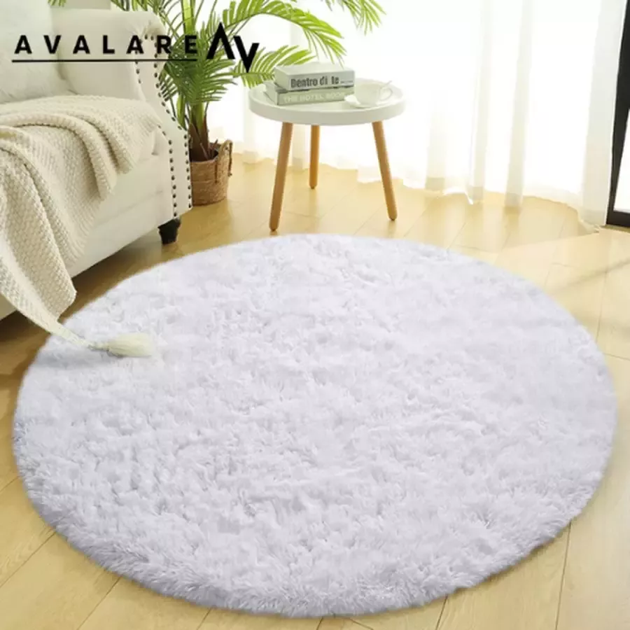 Ant-Slip Bodem Avalare Zachte Fluffly Vloerkleed 120x120cm- Zacht fluffy vloerkleed Wasbaar Hoogpolig tapijt Tapijten woonkamer slaapkamer kinderkamer Rond Wit