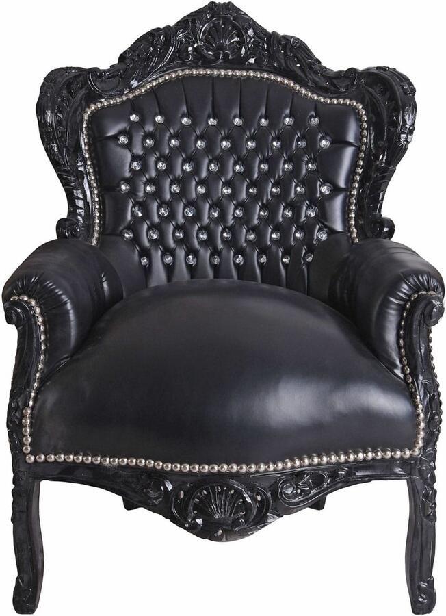 ANTYKI 24 Barokke leren fauteuil zwarte luxe fauteuil met ornamenten