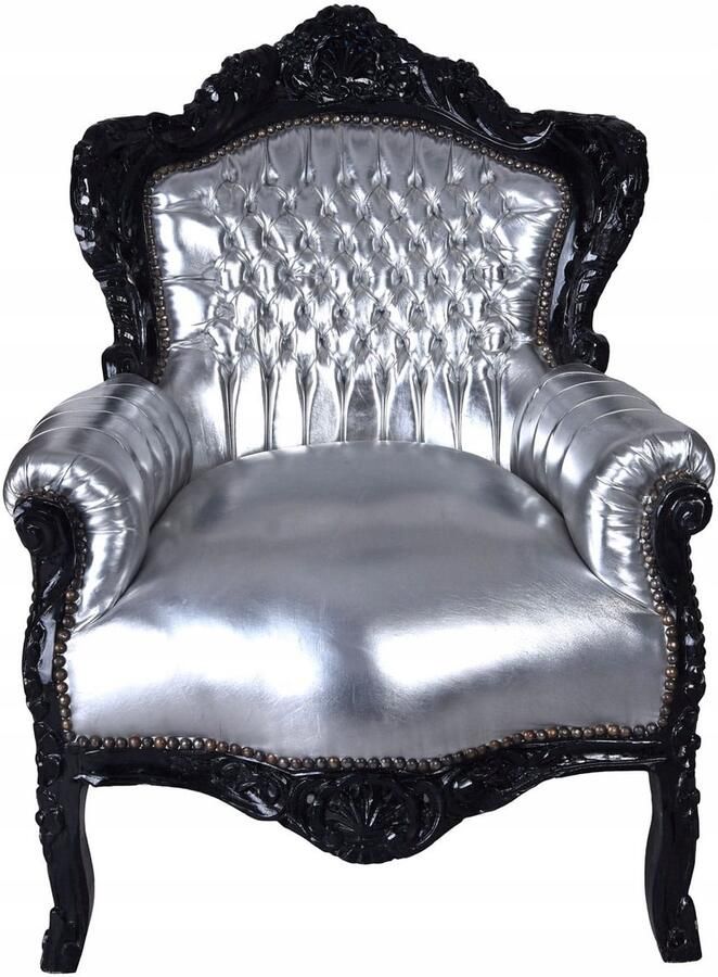 ANTYKI 24 Barokke Zilveren Glamour Fauteuil Luxe Fauteuil Met Zwart Gesneden Frame