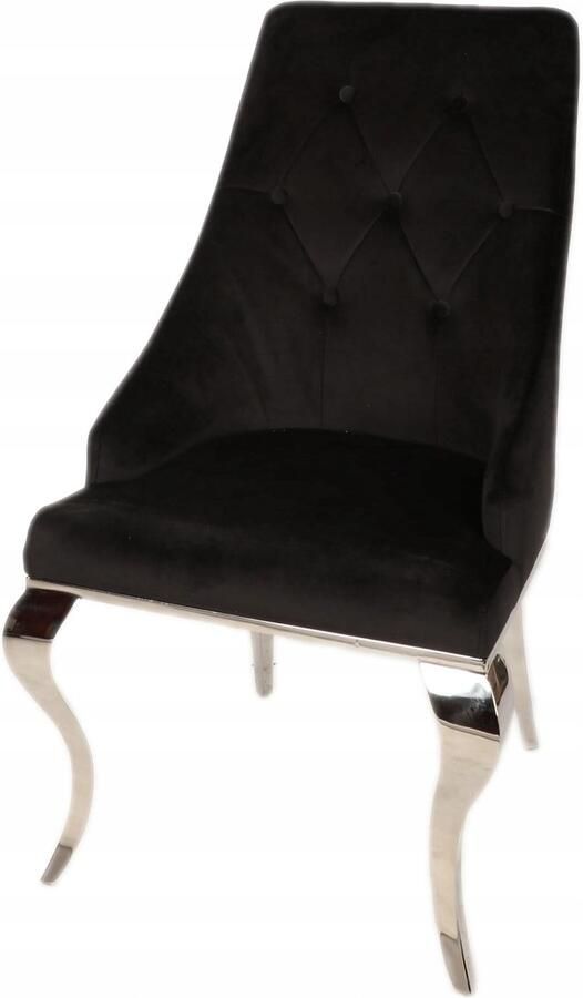 ANTYKI 24 Fluwelen zwarte stoel met knopen chroomstaal glamoureuze stijl