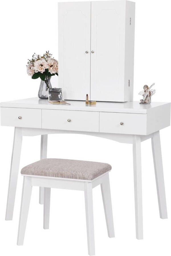 ANWBROAD Kaptafel met Verlichte Spiegel 10 LED-lampen Opbergkast Multifunctioneel