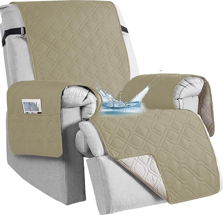 Aolceth Fauteuilbeschermer voor tv-stoelen 100% waterdichte fauteuilhoes voor relaxstoelen antislip anti-fouling 1-zits fauteuilbeschermer met zakken meubelbescherming 91x79in