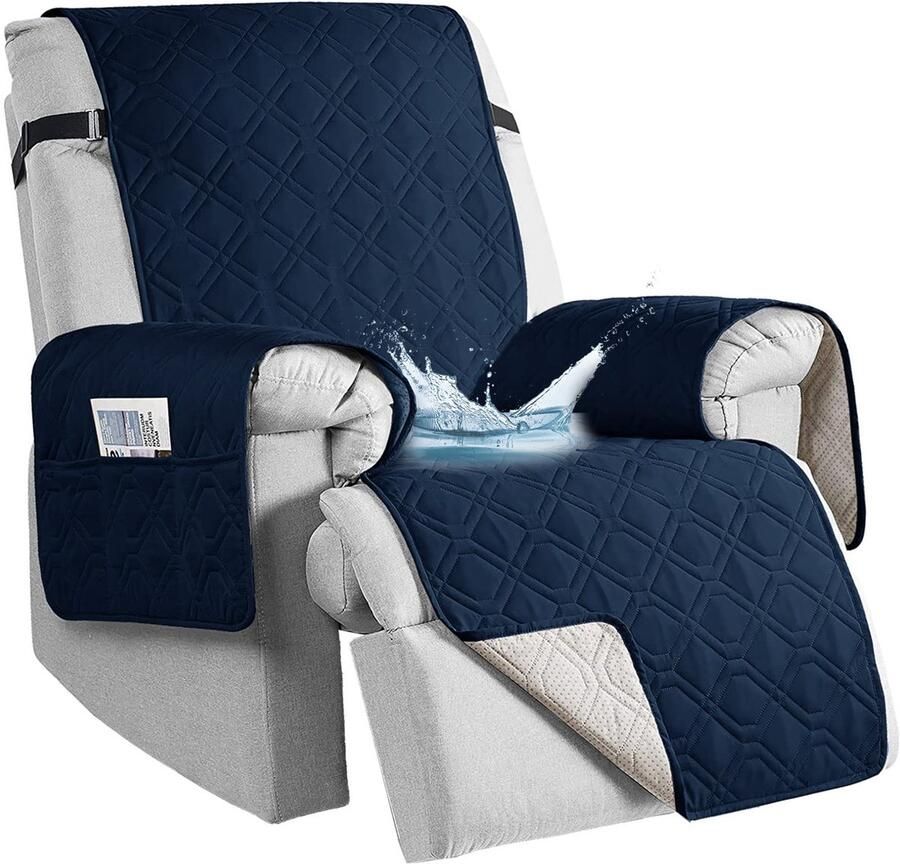 Aolceth Fauteuilbeschermer voor tv-stoelen 100% waterdichte fauteuilhoes voor relaxstoelen antislip anti-fouling 1-zits fauteuilbeschermer met zakken meubelbescherming 91x79in