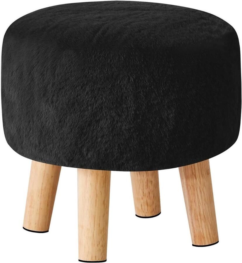 ApexArte Charmante Ronde Voetenbank voor Stijlvolle Zwart