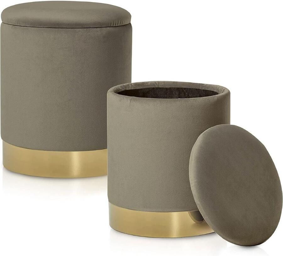 ApexArte Fluwelen Voetenbank Set met Opbergruimte en Multifunctioneel Ontwerp voor Woonkamer Taupe