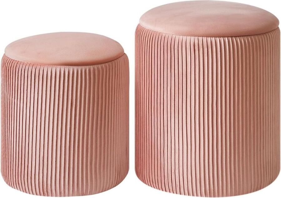 ApexArte Fluwelen Voetenbank Set met Opbergruimte en Multifunctioneel Ontwerp voor Woonkamer Roze