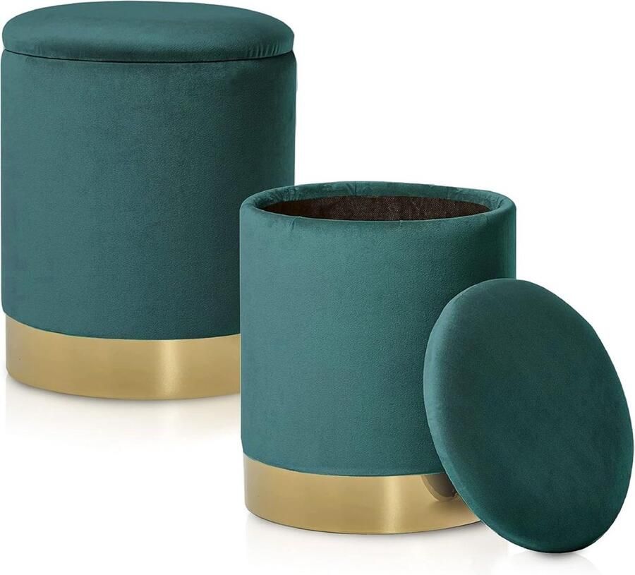 ApexArte Fluwelen Voetenbank Set met Opbergruimte en Multifunctioneel Ontwerp voor Woonkamer Groen