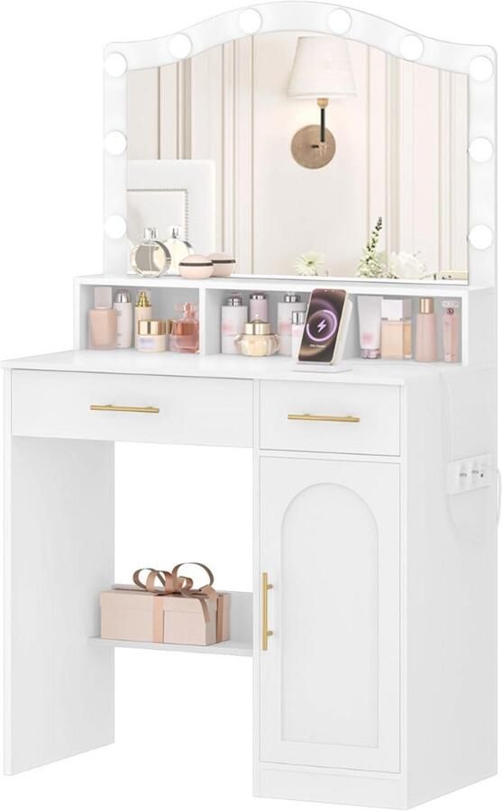 ApexArte Make Up Tafel met Spiegel Kaptafel Voor Vrouwen & Meisjes Wit