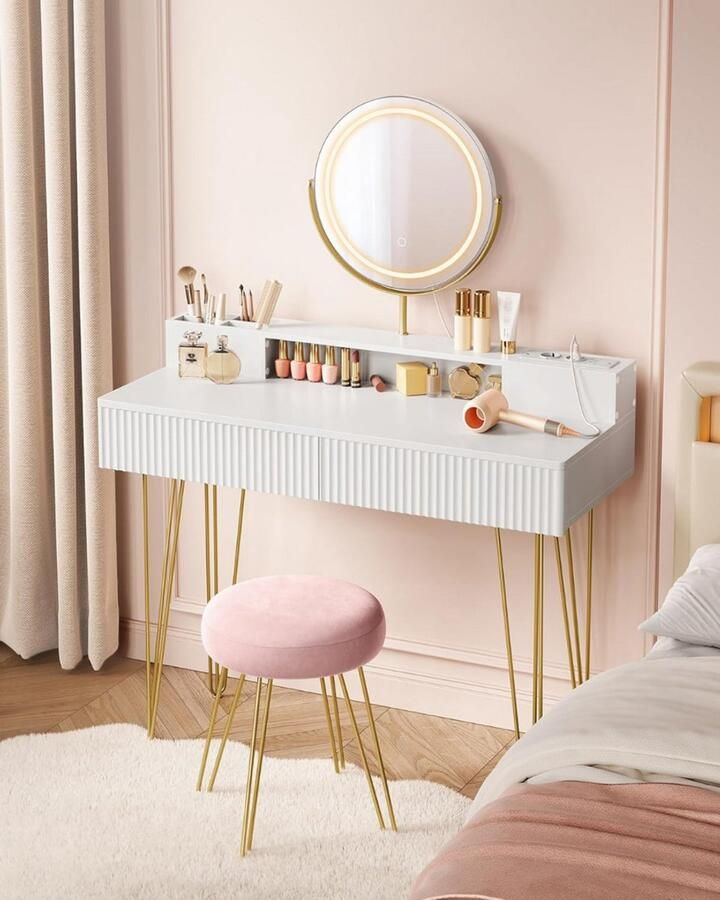 ApexArte Make Up Tafel met Spiegel Kaptafel Voor Vrouwen & Meisjes Wit