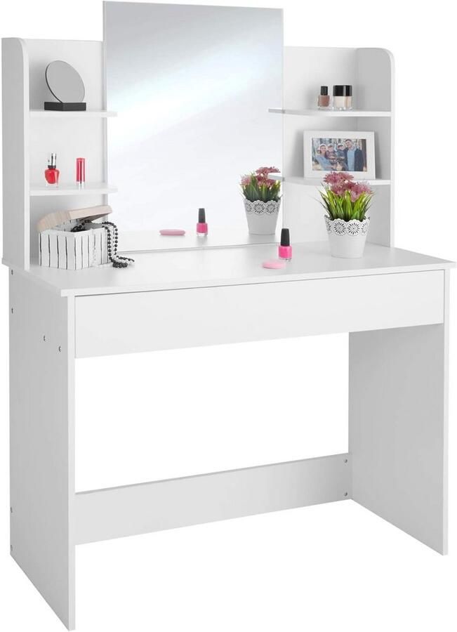 ApexArte Make Up Tafel met Spiegel Kaptafel Voor Vrouwen & Meisjes Wit