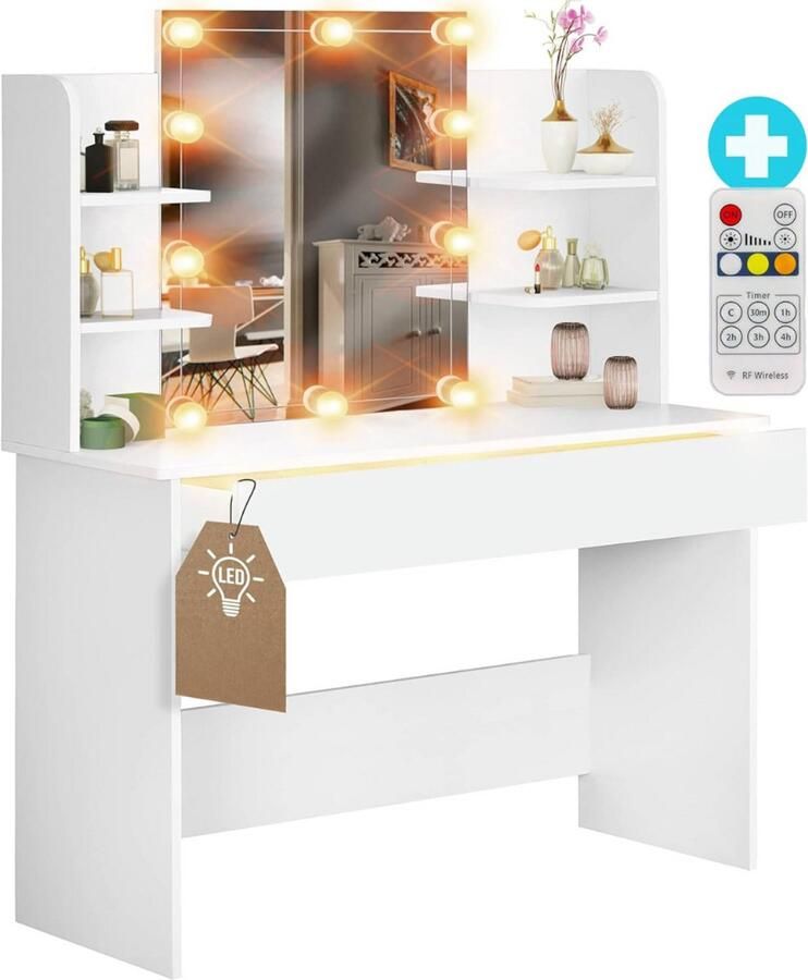 ApexArte Make Up Tafel met Spiegel Kaptafel Voor Vrouwen & Meisjes Wit - Foto 3