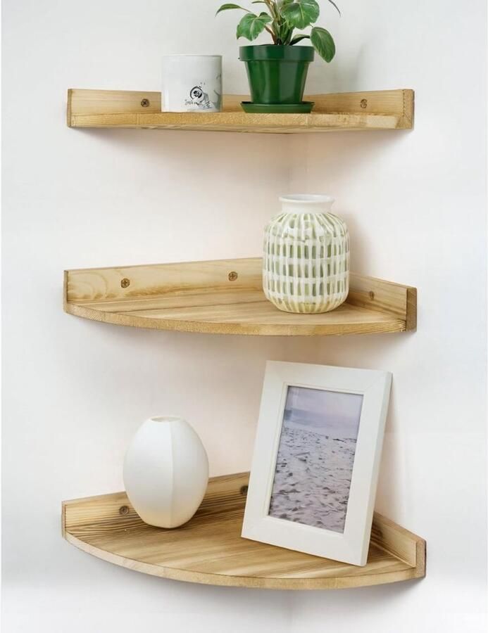 ApexArte Wandplank Houten Plank Wandmontage Hoekrek Hoekplank Organizer Keuken Badkamer Natuurlijk