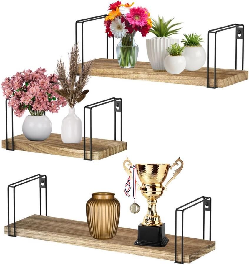 ApexArte Wandrek Industrieel Wandplank Zwevend Wandkast Hout - Foto 3