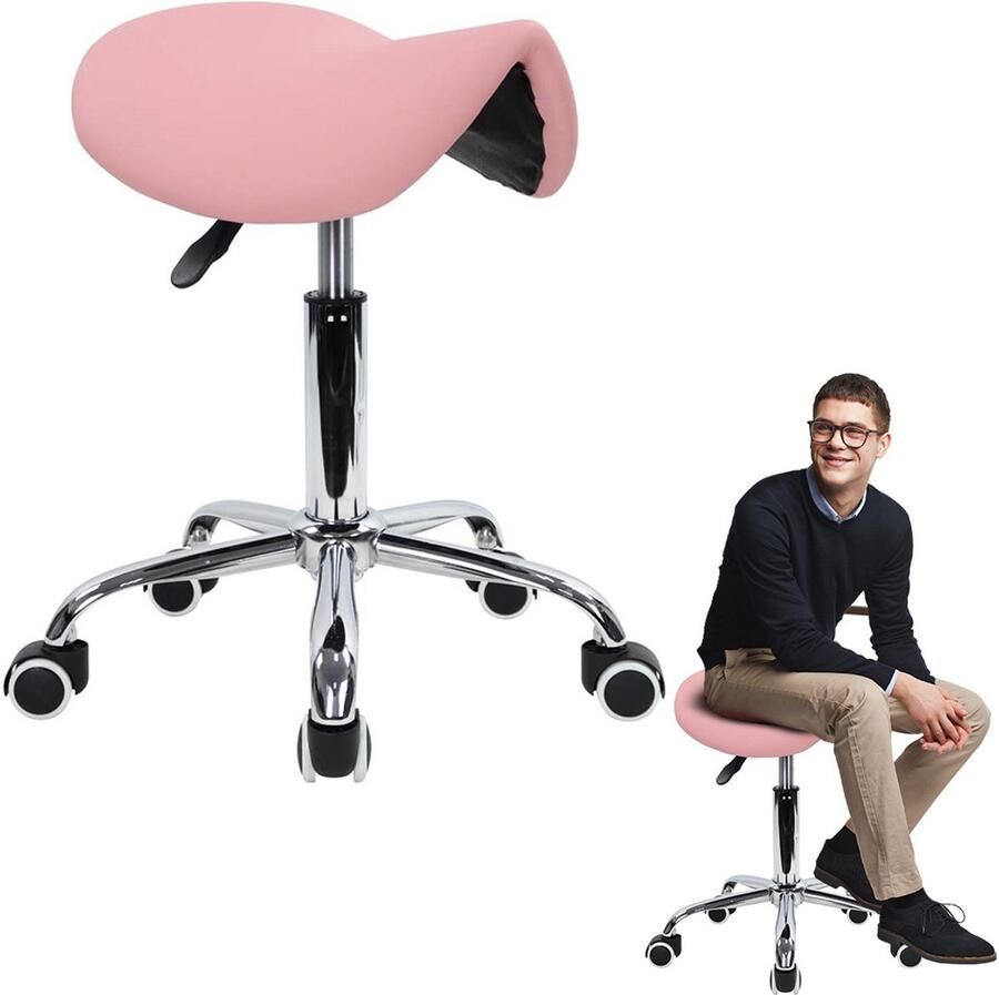 DailySupplies MRKK Zadelkruk op Wielen Kapperskruk Ergonomisch Tabouret Roze